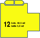 12 3+kk, 82,5 m2 lodžie 5,8 m2