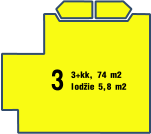 3 3+kk, 74 m2 lodžie 5,8 m2