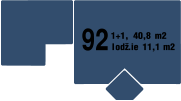 92 1+1, 40,8 m2 lodž.ie 11,1 m2