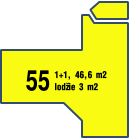55 1+1, 46,6 m2 lodžie 3 m2